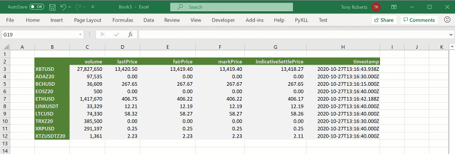 crypto prices in excel